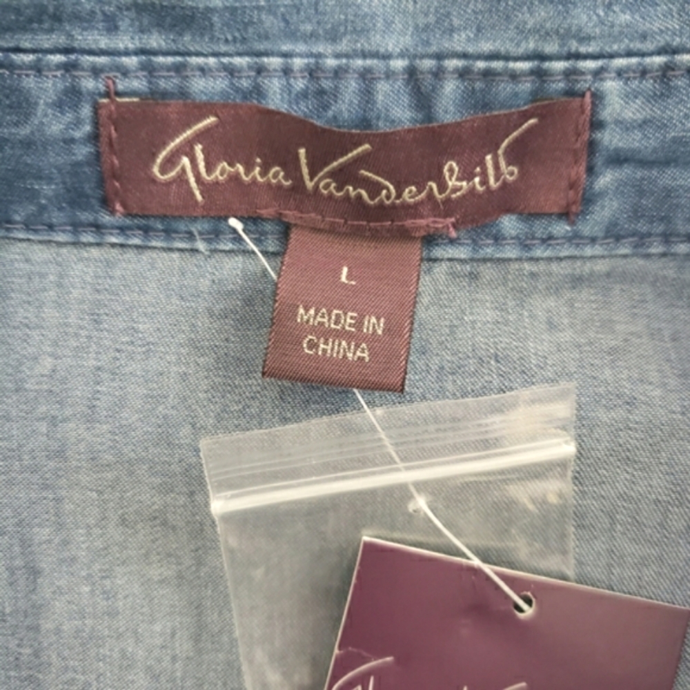 Gloria Vanderbilt Giselle Roll-tab Sleeve Blue Top Women's Size Large NWT - Picture 7 of 9